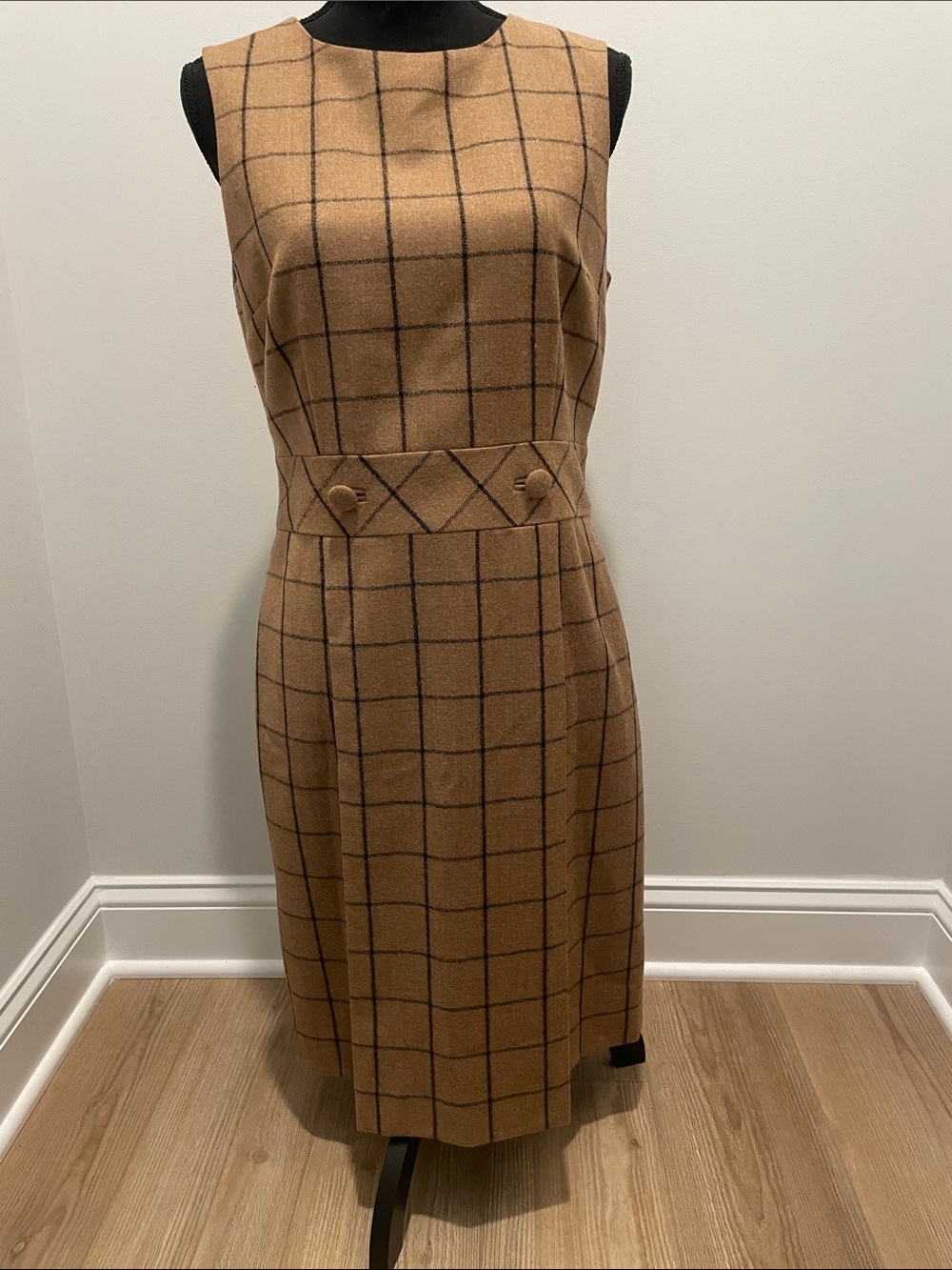 Brooks Brothers Camel Windowpane Wool Sheath Dress